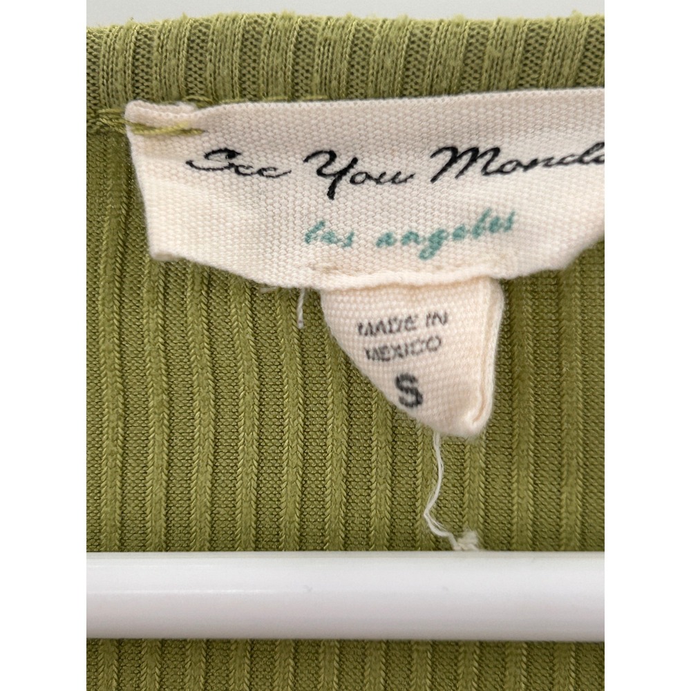See You Monday Olive Green Ribbed Babydoll Mini Dress Small Boho Cottagecore - Picture 5 of 8